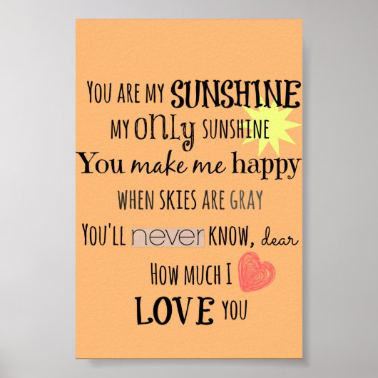 You are my Sunshine Word Art Typography ポスター (正面)