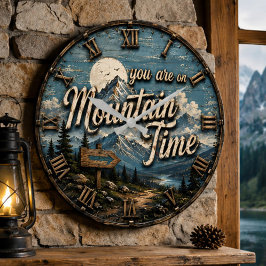 You Are on Mountain Time Vintage Mountain Cabin ラージ壁時計