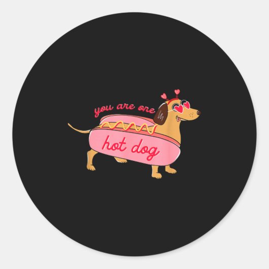 You Are One Hot Dog Dachshund Valentines Heart Gle ラウンドシール (正面)