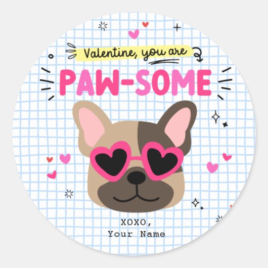You are Paw-some Dog Pun Kids Classroom Valentine ラウンドシール (正面)
