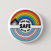 You Are Safe With Me LGBTQIA Ally 缶バッジ (正面)