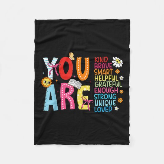 You Are Smart Brave Strong Kind Loved Motivation T フリースブランケット (正面)