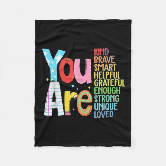 You Are Smart Brave Strong Kind Loved Motivation T フリースブランケット (正面)