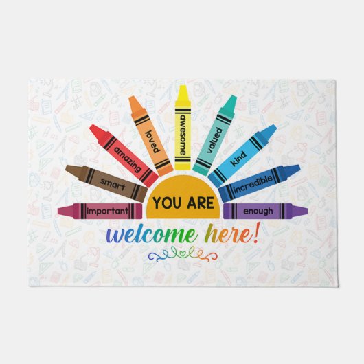 You Are Welcome Here Mat, Crayons Doormat ドアマット (正面)