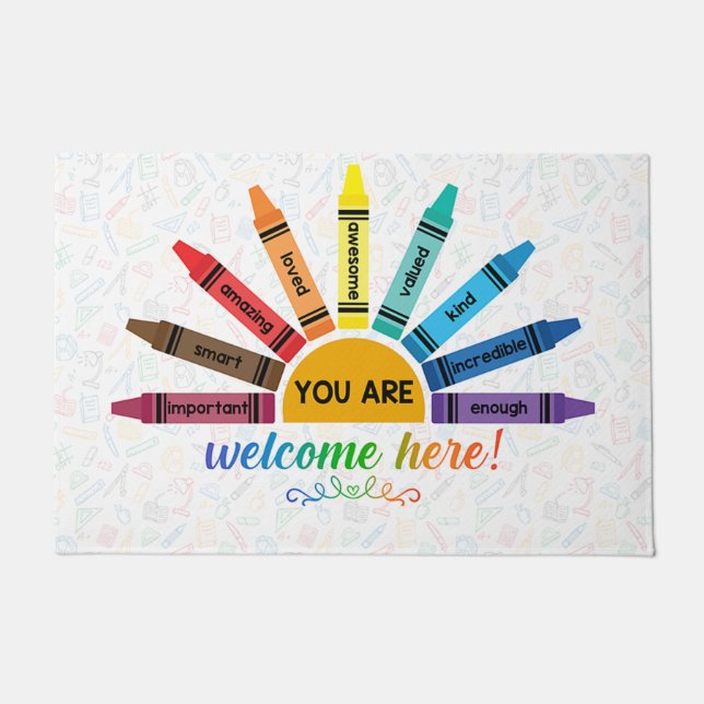 You Are Welcome Here Mat, Crayons Doormat ドアマット (正面)