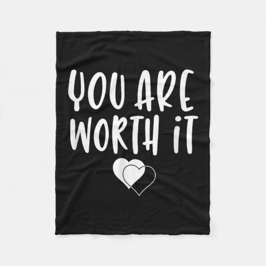 You Are Worth It Cute Motivational Women Hearts De フリースブランケット (正面)