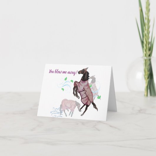 you blow me away horsey card Folded Thank You Card サンキューカード (正面)