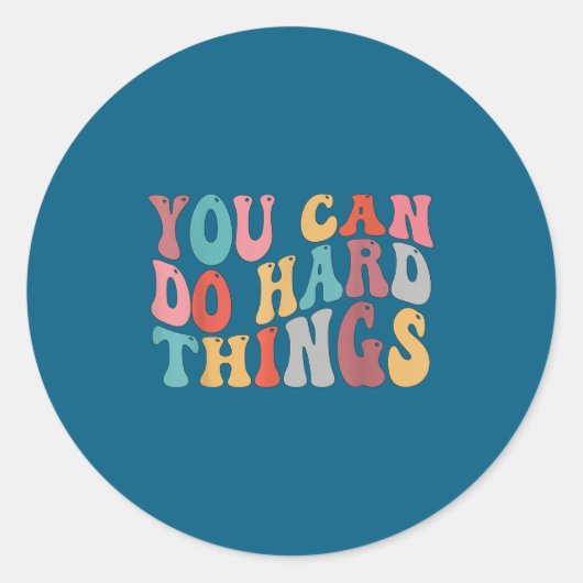 You Can Do Hard Things Groovy Retro Motivational Q ラウンドシール (正面)