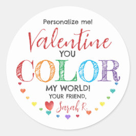 You Color My World Valentine Class Gift Sticker ラウンドシール