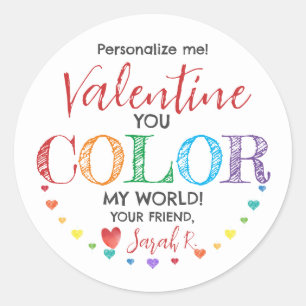 You Color My World Valentine Class Gift Sticker ラウンドシール