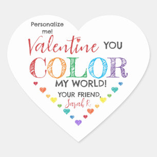 You Color My World Valentine Classroomラベルシール ハートシール