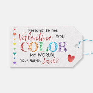 You Color My World Valentine Pen Classroomラベル ギフトタグ