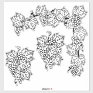 You Coloringブドウと葉のラインアート美 シール
