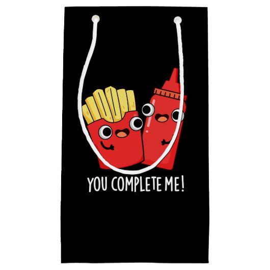 You Complete Me おもしろい Fries Ketchup Pun Dark BG スモールペーパーバッグ (正面)