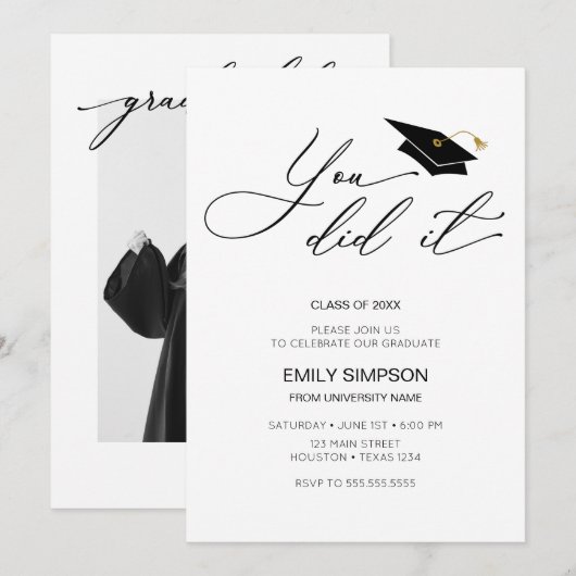 You did it modern Graduation invitation 招待状 (正面/裏面)