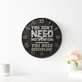 You Don't Need Motivation You Need Discipline ラージ壁時計 (ホーム)