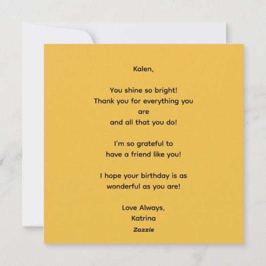 You Feel Like Sunshine Personalized Card シーズンカード (裏面)