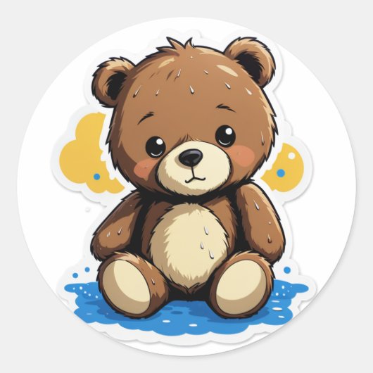 You Forgot Me? – Sad Teddy in the Rain Sticker ラウンドシール (正面)