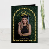 You Glow女の子波黄色ネオン卒業写真 箔グリーティングカード (正面)