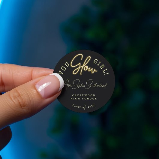 You Glow Girl卒業イエローネオンのスクリプト卒業 ラウンドシール