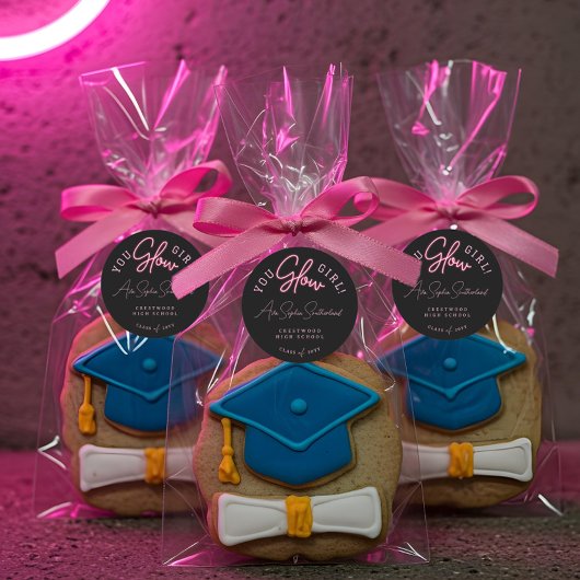 You Glow Girl Grad Pink Neon Script卒業 ラウンドシール