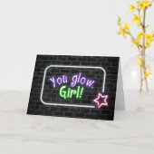 You Glow Girl Sign on Brick Wall カード (黄色い花)