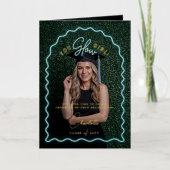 You Glow Girl Wavy Blue Neon卒業写真 箔グリーティングカード (正面)