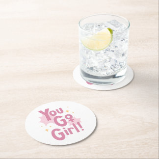 You Go Girl | ピンクのモチベーションコースター ラウンドペーパーコースター