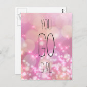 You Go Girl – ピンクスパークル感動的引用文 ポストカード (正面/裏面)