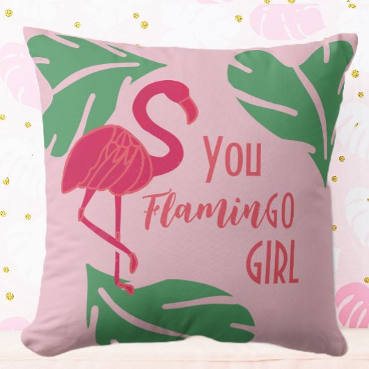 You Go Girl Tropical Pink Flamingo クッション