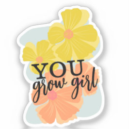 You Grow Girl Hand Drawn花模様Script Plant シール