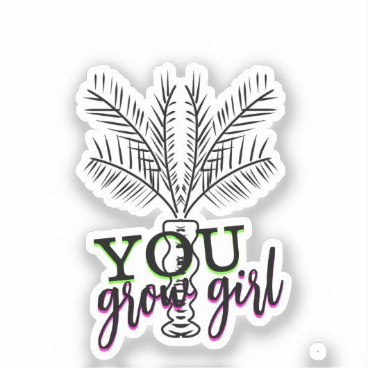 You Grow Girl Hand Drawn Palm Tree Doodle シール (正面)