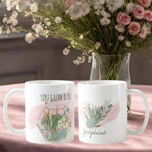You Grow Girl Plant Lover Pun Succulentsグリッター コーヒーマグカップ