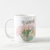 You Grow Girl Plant Lover Pun Succulentsグリッター コーヒーマグカップ (左)