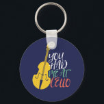 You Had Me At Cello Funny Cellist キーホルダー<br><div class="desc">Vintage retro orchestra music fan design for those playing string musical instrument in a music band or symphony. Cool classical music lover merchandise for cellist, musician and artist. Perfect for cello music teacher, orchestra fan and those who love to play cello or just love music. Great souvenir, Christmas gift and...</div>
