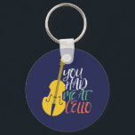 You Had Me At Cello Funny Cellist キーホルダー<br><div class="desc">Vintage retro orchestra music fan design for those playing string musical instrument in a music band or symphony. Cool classical music lover merchandise for cellist, musician and artist. Perfect for cello music teacher, orchestra fan and those who love to play cello or just love music. Great souvenir, Christmas gift and...</div>
