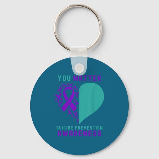 You - Heart &amp; Ribbon Design Suicide Prevention キーホルダー (正面)