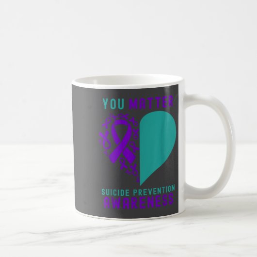 You - Heart &amp; Ribbon Design Suicide Prevention コーヒーマグカップ (右)