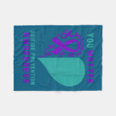 You - Heart &amp; Ribbon Design Suicide Prevention フリースブランケット (正面(横))