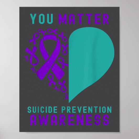 You - Heart & Ribbon Design Suicide Prevention ポスター (正面)