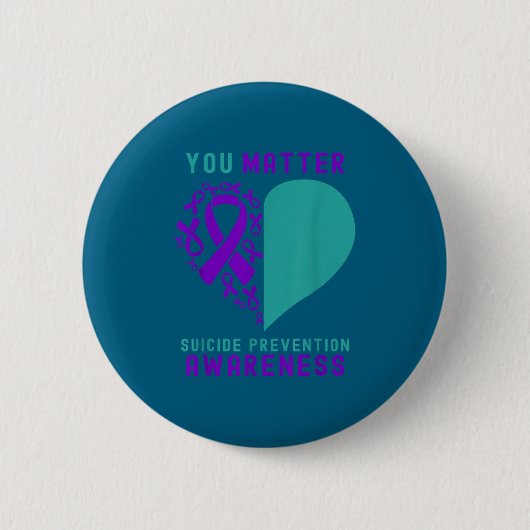 You - Heart &amp; Ribbon Design Suicide Prevention 缶バッジ (正面)