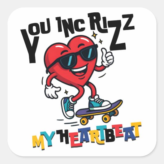 You Inc Rizz my Heartbeat - Cute skateboard heart スクエアシール (正面)