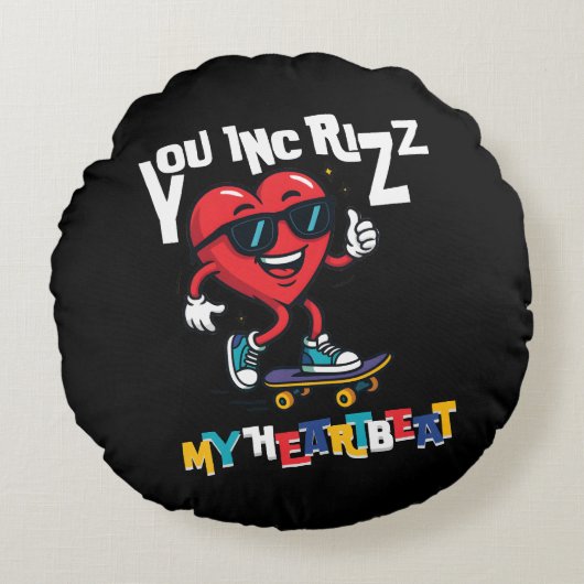 You Inc Rizz my Heartbeat - Cute skateboard heart ラウンドクッション (正面)