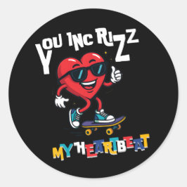 You Inc Rizz my Heartbeat - Cute skateboard heart ラウンドシール
