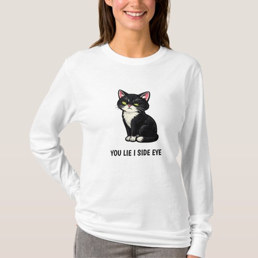 You Lie I Side Eye Funny Tuxedo Cat Quote Tシャツ (正面)