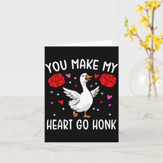 You Make My Heart Go Honk Valentine Goose  カード (黄色い花)