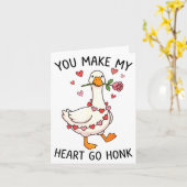 You Make My Heart Go Honk Valentine Goose Preppy  カード (黄色い花)