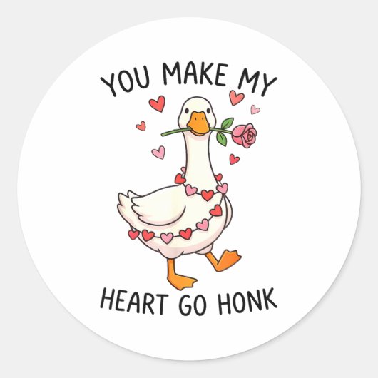 You Make My Heart Go Honk Valentine Goose Preppy  ラウンドシール (正面)