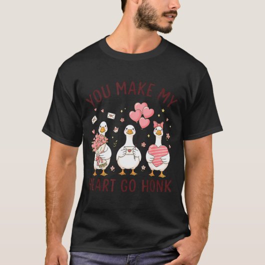 You Make My Heart Go Honk Valentine Goose Preppy Tシャツ (正面)