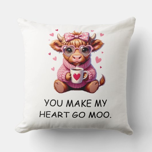 You Make My Heart Go Moo Funny Valentines  Day クッション (正面)